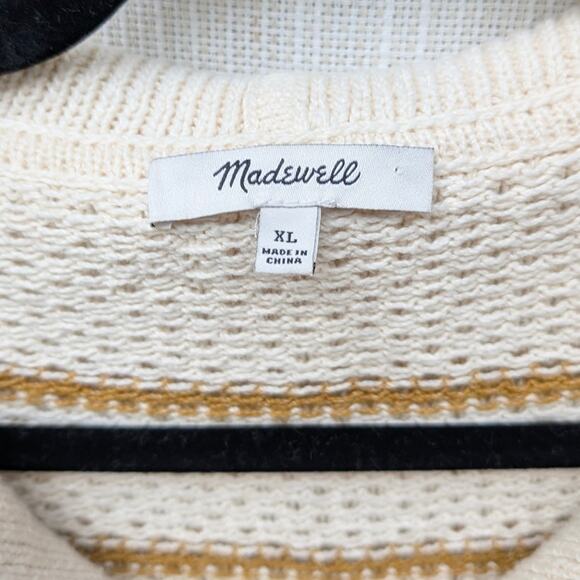 Madewell Antique Cream Canby Button Mockneck Sweater in Stripe, size XL - Picture 3 of 6